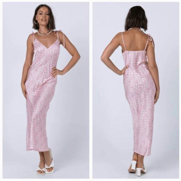Princess Polly Dresses & Skirts - Princess Polly Veronica Midi Slip Dress Pink V Neck Size 8 Romantic Coquette